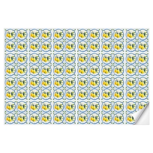 Self-adhesive PVC wall sticker with lemon and blue tile pattern for kitchen backsplash