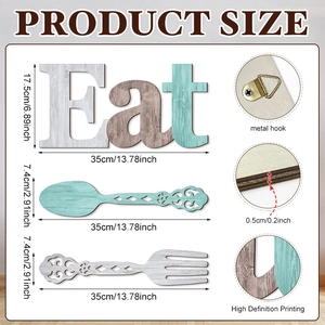 Detail showing back hooks and 0.5cm thickness of wooden Eat spoon fork wall decor