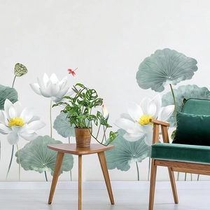 New Chinese style lotus flower wall stickers for minimalist bedroom or living room decor