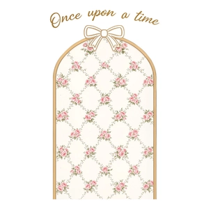 Bohemian geometric arch wall sticker with vintage pink rose patterns and beige bow