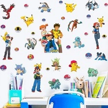 Detailed close-up of colorful Pokémon characters wall decals applied on a home study desk
