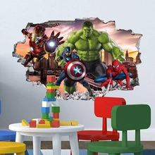 3D broken wall effect Marvel Avengers wall sticker showing iron man and captain america