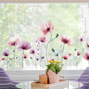 Detailed view of pink lotus wall sticker with watercolor texture on glass surface