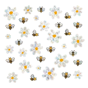 Holographic bee and daisy window stickers with rainbow prism light effects