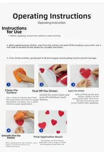 Step-by-step application guide for applying heart-shaped self-adhesive wall stickers