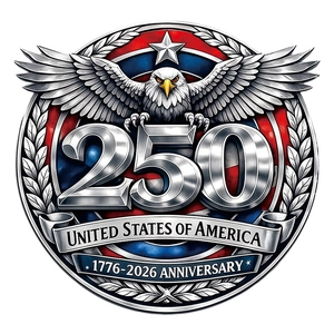 US 250th anniversary car window sticker with eagle emblem and 1776-2026 commemorative design