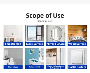 Guide showing daisy wall stickers applied on glass, wood, metal, and tile surfaces