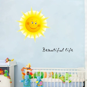 Adesivo murale sole sorridente con scritta Beautiful Life per camera dei bimbi