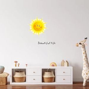 Adesivo da parete sole sorridente con scritta Beautiful Life per camera bambini