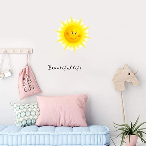 Adesivo da Parete Cartoon Sole Sorridente Con Citazione Beautiful Life PVC Impermeabile DIY Decalcomania Per Camera Bambini Casa