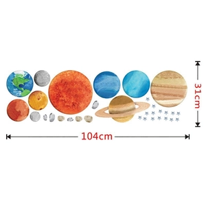 Solar system wall sticker set featuring planets and stars, layout size 104x31cm in watercolor