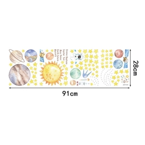 Solar system wall stickers set with planets and astronauts in watercolor style for nursery