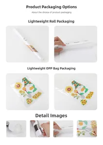 Detail view of boho gnome wall stickers showing rolled and flat packaging options