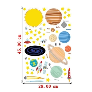Detailed sheet of solar system wall stickers including planets, rockets and astronauts