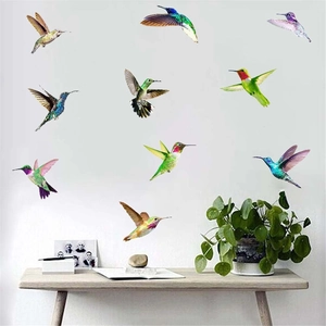 Stickers Muraux Colibri Colorés en PVC Imperméable Oiseaux Décalcomanies de Fenêtre Pour Salon Chambre Verre Armoire Décoratif Imprimé