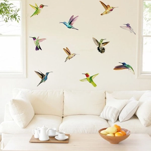 Lot de 10 stickers muraux colibris réalistes et colorés pour décoration de salon
