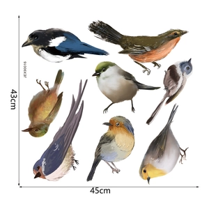 Tableau de dimensions détaillé pour stickers colibris mesurant 45 cm sur 43 cm au total
