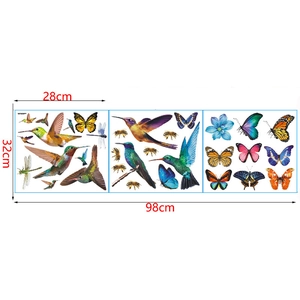 Dimensions détaillées des stickers muraux colibris et fleurs mesurant 98x32cm