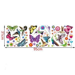 Détail des stickers muraux colibri et papillon colorés avec dimensions de 31x95cm