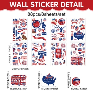 Lot de 88 autocollants de fenêtre du Jour de l'Indépendance avec drapeau US et aigle