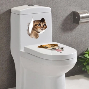 Creative 3D cat and dog wall stickers for bathroom toilet lid and home decoration