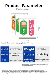 Three-piece set of UV-printed PVC preschool classroom rule wall stickers, 32x36cm each