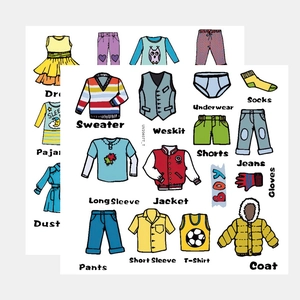 Pegatinas de PVC autoadhesivas para organizar ropa infantil con iconos dibujados a mano