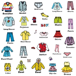 Pegatinas ilustradas para organizar ropa de niña en el armario con iconos de categorías