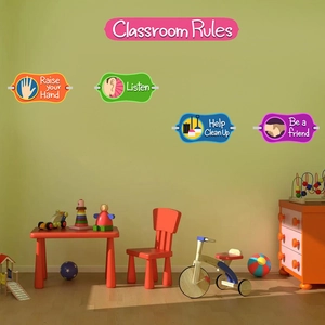 Colorful Classroom Rules wall stickers for kindergarten featuring educational guidelines