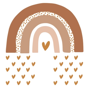 Boho style rainbow and heart wall sticker in earthy tones for kids room decoration