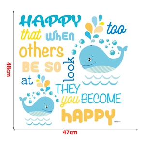 Detail of colorful whale wall sticker with size dimensions 47cm x 48cm for nursery