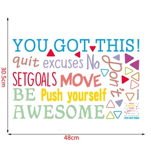 Detail view of 30.5x48cm colorful PVC wall sticker with motivational English quotes
