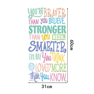 Detail showing colorful PVC alphabet wall sticker with motivational quotes measuring 60x31cm