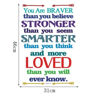 Detail of colorful inspirational wall sticker with motivational quotes for kids rooms