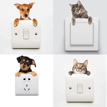 Detail of 3D lifelike pet wall stickers featuring cats and dogs above light switches