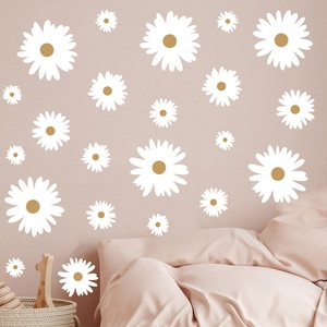 Daisy Floral Wall Stickers Waterproof PVC Window Decals Minimalist Nordic Style Flowers For Bedroom Kids Room Home Wall Decor