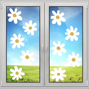 Daisy window decals set with white petals for boho home bedroom wall and glass decoration