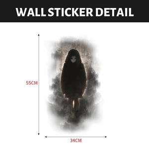 Detail of spooky black-robed ghost figure wall sticker measuring 55cm by 34cm