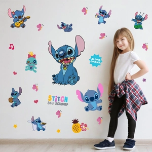 3D Stitch wall stickers for kids room featuring Aloha Ohana cartoon posters and PVC decals