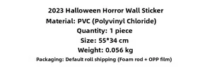 Specifications for PVC Halloween horror wall sticker measuring 55x34cm with packaging details