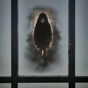 Creepy Halloween self-adhesive PVC window sticker with a terrifying ghost face design