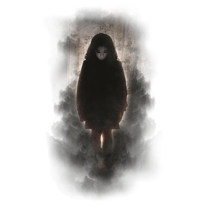 Creepy Halloween self-adhesive wall sticker featuring a scary woman with black long hair
