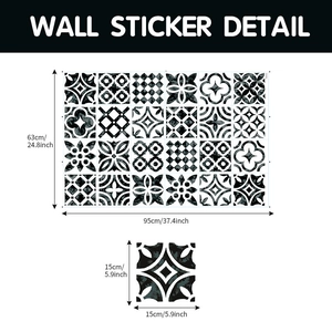 Detailed size chart for 15x15cm mandala PVC self-adhesive wall and kitchen tile stickers