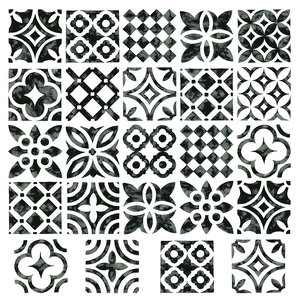 24 pieces of vintage black and grey self-adhesive PVC wall tiles with mandala patterns
