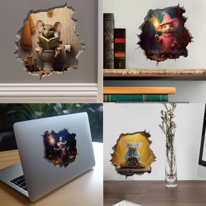 Detail of 4 pieces 3D mouse hole wall stickers for living room and bedroom decor