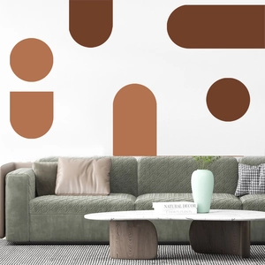 Boho geometric arch wall decals in terracotta tones for minimalist living room decor