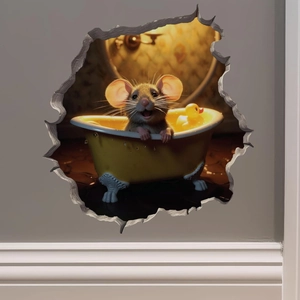 3D cartoon mouse in bathtub wall sticker for baseboard living room decoration