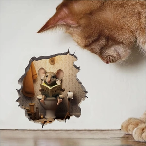 3D Mouse Hole Wall Sticker Realistic Cartoon Animal PVC Decal Personified Mouse In Toilet Bathroom Kids Room Home Decor