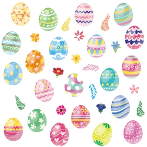 Stickers de Pâques pour fenêtres avec 20 œufs colorés et motifs floraux printaniers