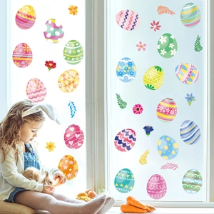 Stickers de Pâques pour fenêtres avec œufs et fleurs pour chambre d'enfant